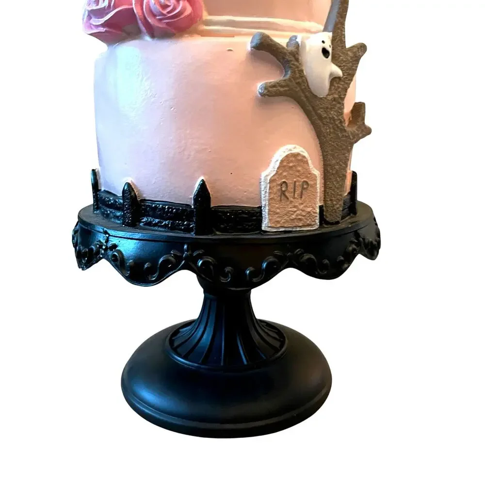 Viral Pink & Black Halloween Haunted House Faux Cake 22in Glitter Ghosts NEW